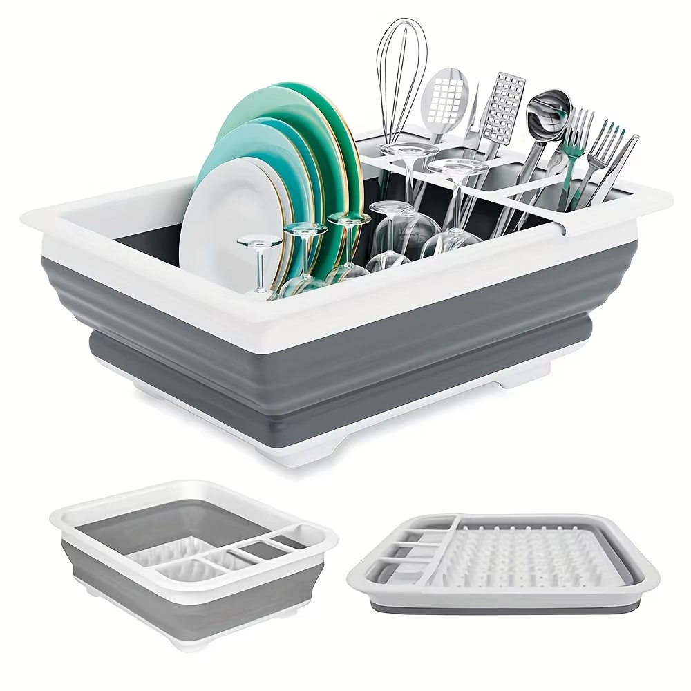 Outdoor Camping World - Collapsible Dish Drying Rack with Utensil