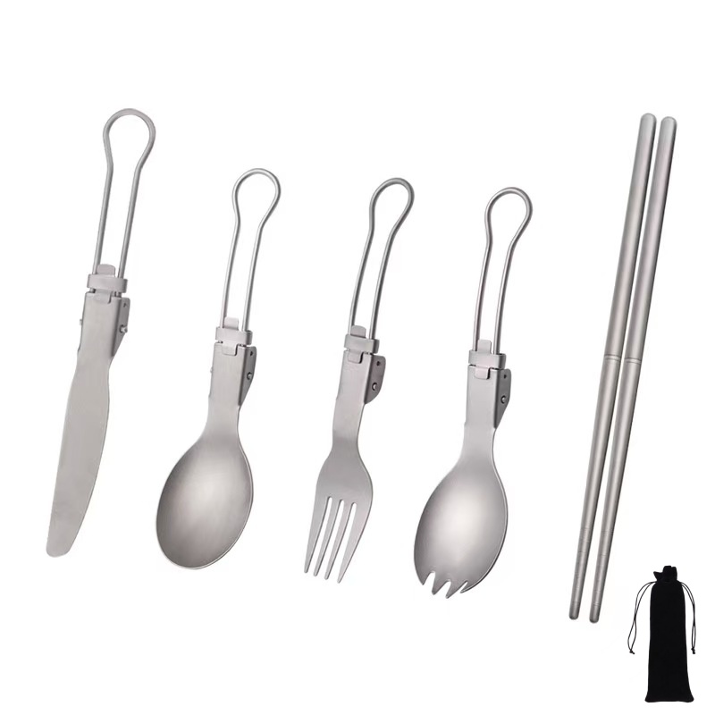 Outdoor Camping World - Titanium Foldable Utensil Set with Fork